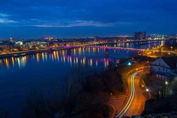 Città Novi Sad Serbia Durante Ora Oro Foto Notte — Foto Stock