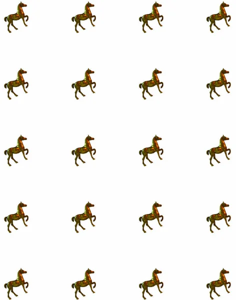 真鍮の馬の姿から作られたパターンの背景 — ストック写真