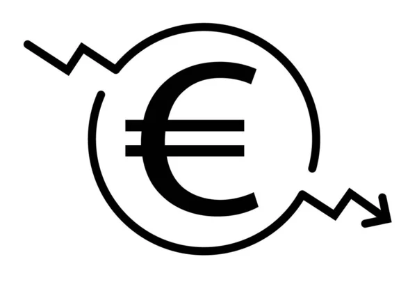 Symbol Vektoru Eura Finanční Pokles Financování Šipkami Dolů Vektorový Obrázek — Stockový vektor