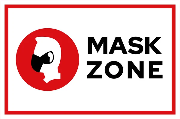 Maske bölgesi önleme işareti - beyaz kare çerçeveli yüz maskeli insan profili silueti - izole vektör bilgi resmi