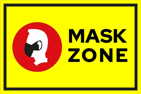 Maske bölgesi önleme işareti - sarı kare çerçeveli yüz maskeli insan profili silueti - izole vektör bilgi resmi