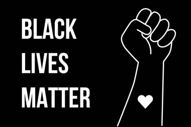 Siyahların hayatlarının sembolü siyahların şiddetini durdurur. Amerika Birleşik Devletleri 'ndeki siyahların insan hakları için savaşın. Düz biçim vektörü, siyah arkaplan.