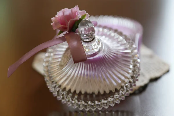 Candle Case Glass Ribbon Table — Stock Photo, Image