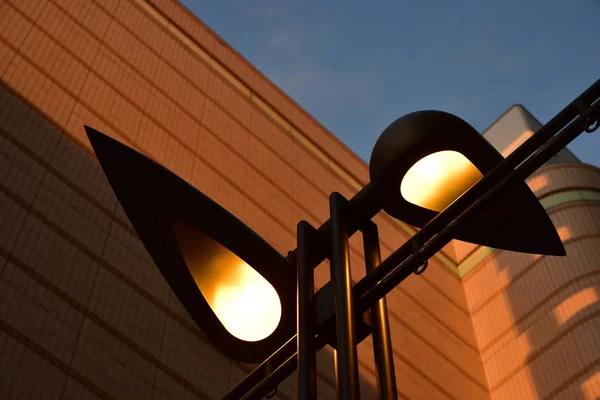 Akşam Sokak Işıkların Binaların Görüş — Stok fotoğraf