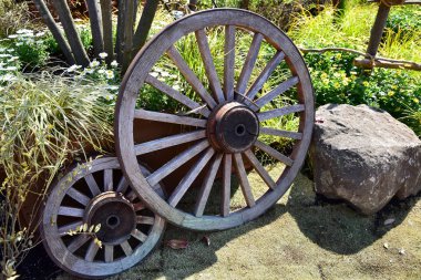 Bahçe yere ahşap tekerlek