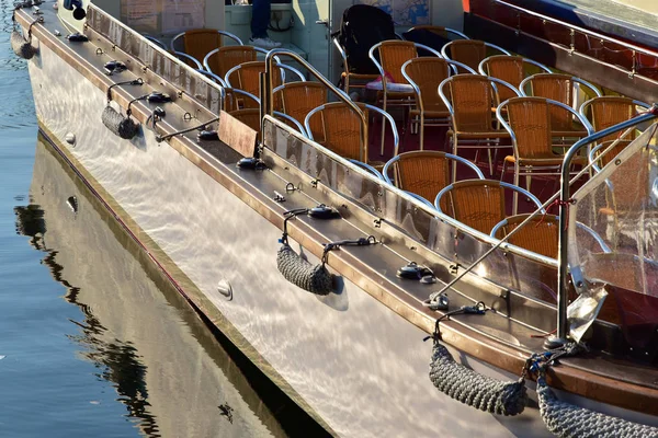 Jelenet Városnéző Hajó Rögzítése Kikötőben Nap Amikor Volt Elnöke — Stock Fotó