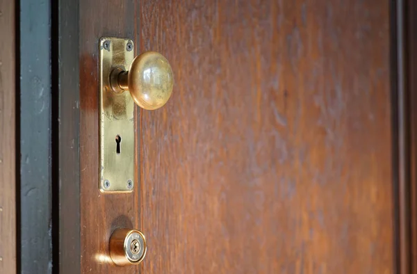 Дверная Ручка Отверстие Ключа Старой Деревянной Двери Комнаты — стоковое фото