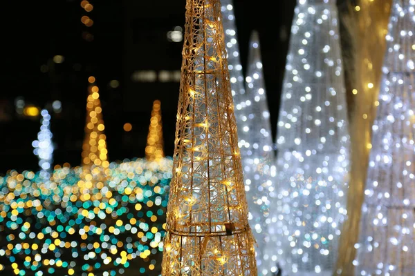 Vista Noturna Decoração Das Iluminações Parque Natal — Fotografia de Stock