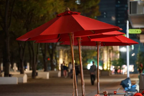 Night Town Street Red Parasol — Stock Photo, Image