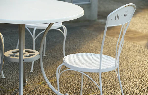 Tisch Und Stuhl Auf Der Terrasse Des Tages Als Noch — Stockfoto