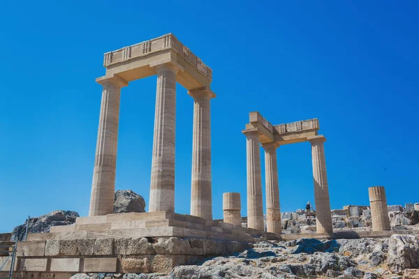 Ruínas Stoa Psithyros Acropolis Lindos Ilha Grega Rhodes — Fotografia de Stock