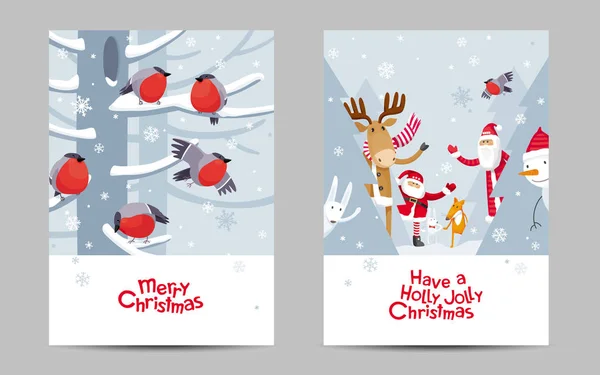 Funny Christmas Greeting Cards Set Vector Christmas New Year Image — Stock Vector