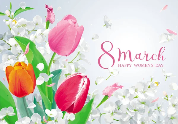 Tulipanes Brillantes Fondo Vectorial Floral Flor Manzana Blanca Estilo Acuarela — Vector de stock