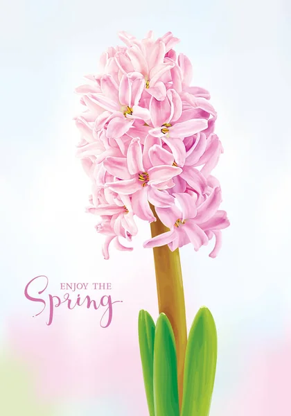ピンクの豪華なヒヤシンスの花 3月8日のグリーティングカードやポスター 結婚式の装飾 バレンタインデー 母の日 販売やその他の季節のイベントのためのフォトリアリスティックなスタイルでベクトル図面 — ストックベクタ