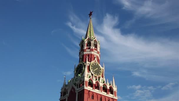 Timelapse Spasskaya Torony Moszkva Kreml Felhők Haladnak Oroszország — Stock videók