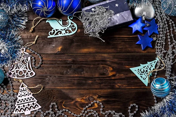 Blue Christmas Background Christmas Decorations Copy Space — Stock Photo, Image