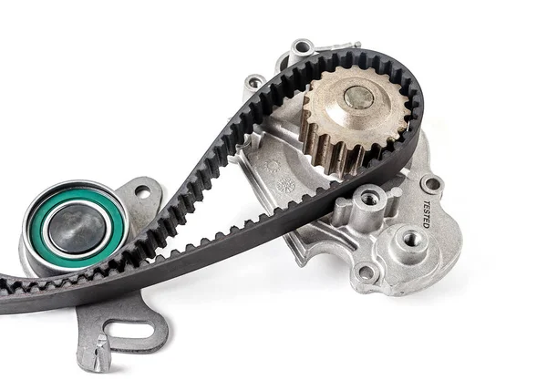 Kit of timing belt with rollers on a white background isolated. Auto Parts. Spare parts. — Stock Photo, Image