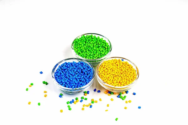 Polymeric dye. Plastic pellets. Colorant for plastics. Pigment in the granules. — Stock Photo, Image