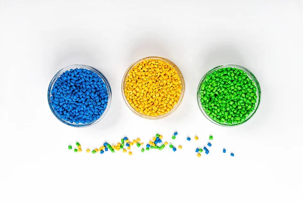 Polymeric dye. Plastic pellets. Colorant for plastics. Pigment in the granules. — Stock Photo, Image