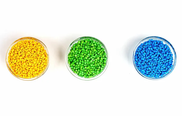 Polymeric dye. Plastic pellets. Colorant for plastics. Pigment in the granules — Stock Photo, Image