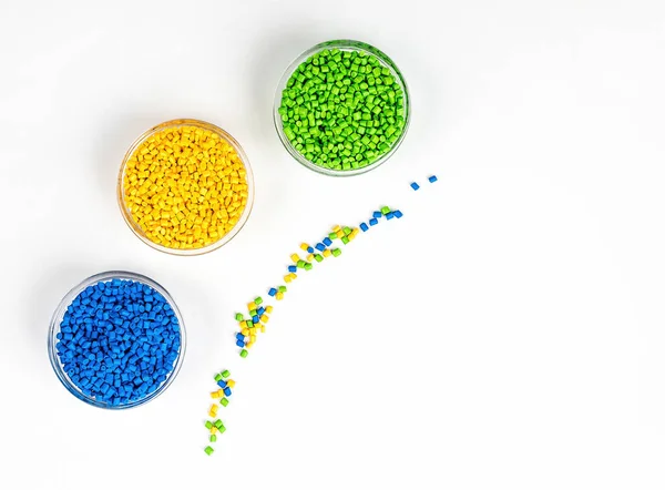 Polymeric dye. Plastic pellets. Colorant for plastics. Pigment in the granules — Stock Photo, Image