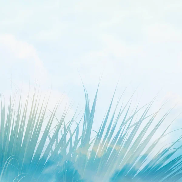 夏季背景与棕榈叶在浅蓝色的天空复古风格 免版税图库图片