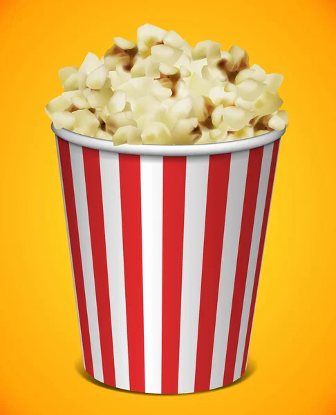 Popcorn Bicchiere Plastica Strisce Uno Sfondo Giallo Illustrazione Estremamente Dettagliata — Vettoriale Stock