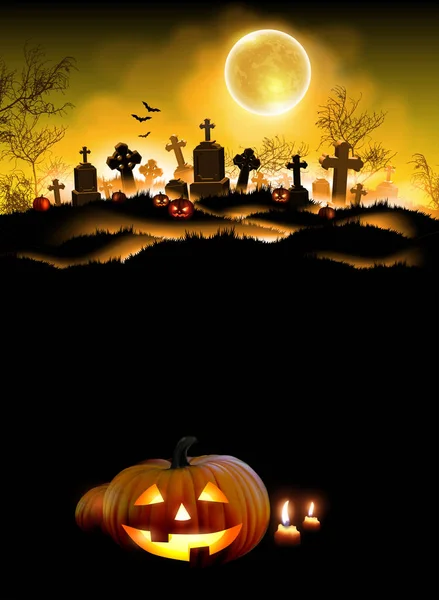 Fond Nuit Halloween Avec Cimetière Une Lune Illustration Réaliste Détaillée — Image vectorielle