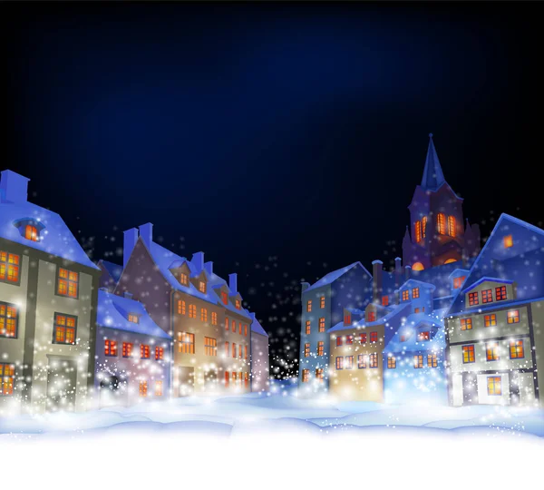Cristmas Background Fabulous Snow Covered Town Christmas Night Highly Realistic — Stock Vector