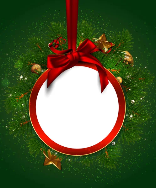 Weihnachten Und Neujahr Hintergrund Weihnachtskugel Auf Grünem Deko Hintergrund — Stockvektor