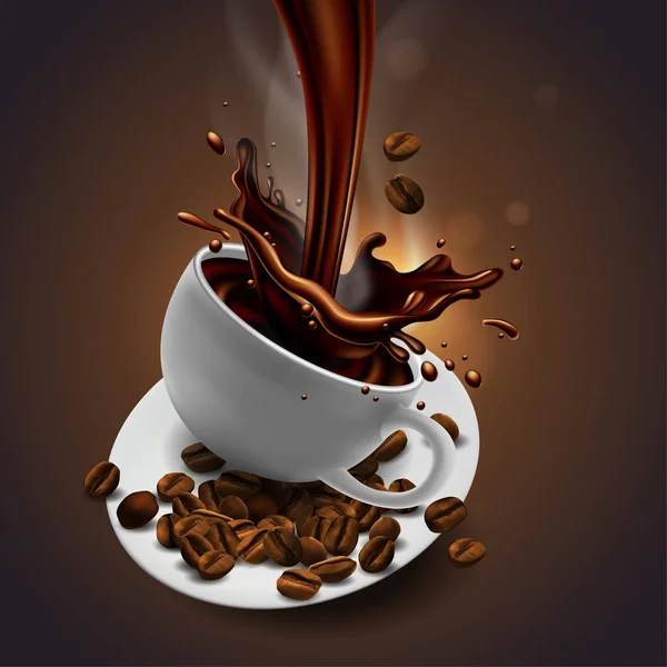 Cup Coffee Coffee Beans Coffee Jar Splash Effect High Detailed — Stock Vector