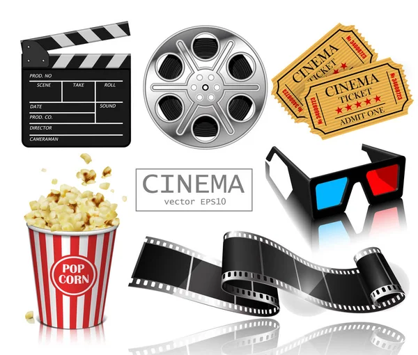 Illustrazione Industria Cinematografica Popcorn Bobina Film Clapperboard Illustrazione Estremamente Dettagliata — Vettoriale Stock