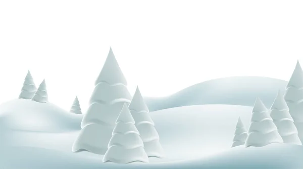 Paisaje Nublado Invierno Con Colinas Cubiertas Nieve Abetos Dibujo Mano — Vector de stock