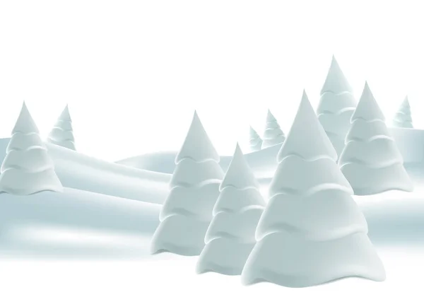 Paisaje Nublado Invierno Con Colinas Cubiertas Nieve Abetos Dibujo Mano — Vector de stock