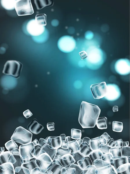 Fondo Con Muchos Cubos Hielo Transparente Ilustración Realista Muy Detallada — Vector de stock