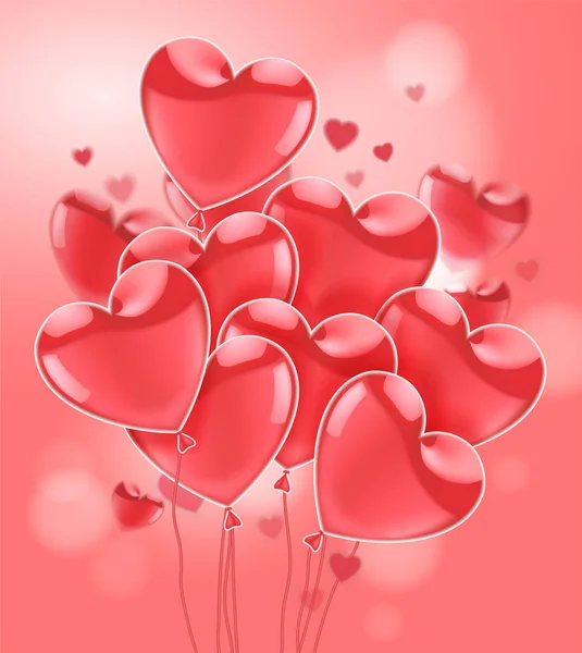 Feliz Día San Valentín Globos Brillantes Realistas Volando Rosados Sobre — Vector de stock