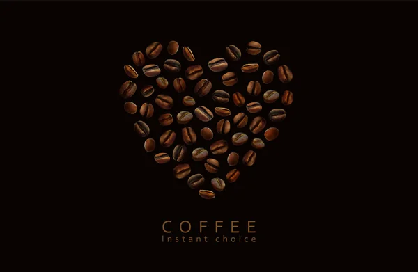 Coffee Advertising Design Heart Coffee Beans Black Background Inscription High — Stock Vector