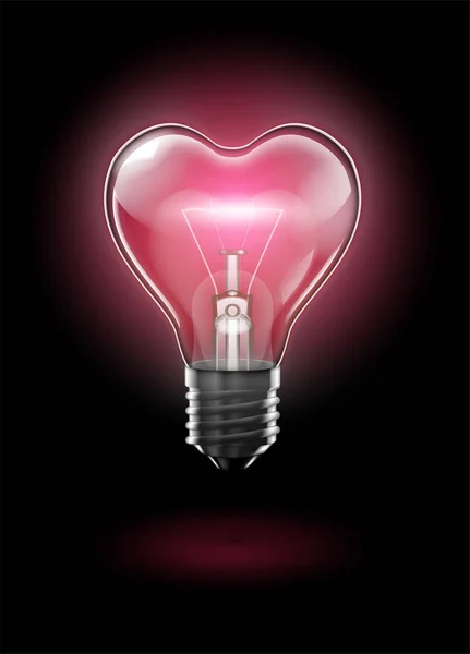 Transparent Heart Shaped Bulb Dark Background Glows Delicate Pink Light — Stock Vector