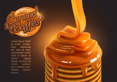 Waffle hangi karamel parlak akışı akar. Metniniz için yer ile reklam.