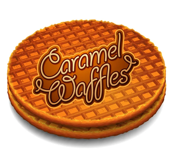 Waffles Caramelo Publicidade Dois Waffles Redondos Com Uma Superfície Ondulada —  Vetores de Stock