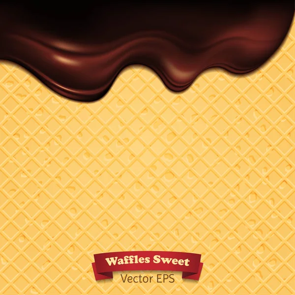ワッフル表面チョコレート キャラメルの光沢のあるストリームが流 — ストックベクタ