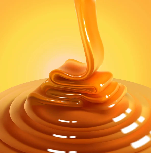 Flux Brillant Caramel Coule Surface Gèle Dans Belles Vagues Illustration — Image vectorielle