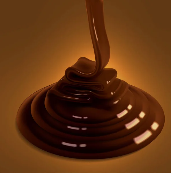Çikolatanın Parlak Akışı Yüzeye Akar Güzel Dalgalar Halinde Donar Yüksek — Stok Vektör