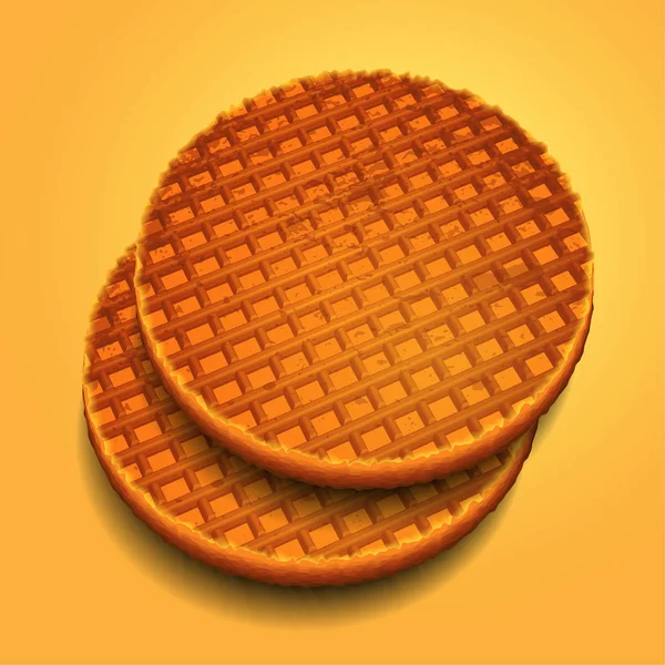 黄色背景上的两个圆形凹槽华夫饼 — 图库矢量图片