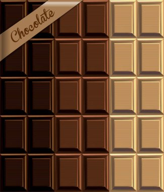 Üç farklı renklerde çikolata doku. Son derece gerçekçi illüstrasyon.