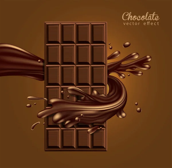 Diseño Publicidad Chocolate Barra Chocolate Marco Una Corriente Brillante Chocolate — Vector de stock