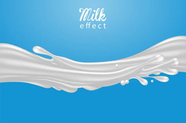 Jet Vit Mjölk Med Stänk Blå Background Vektor Hög Detaljerad — Stock vektor