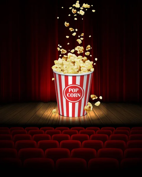 Sul Palco Del Cinema Grande Barattolo Popcorn Sullo Sfondo Una — Vettoriale Stock