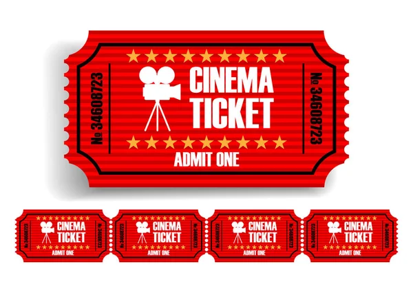 白地に赤の映画のチケット ベクトル 高詳細なリアルなイラスト — ストックベクタ