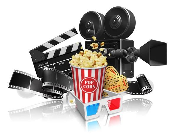 Werbung Für Die Filmbranche Film Popcorn Gläser Und Tickets Auf — Stockvektor